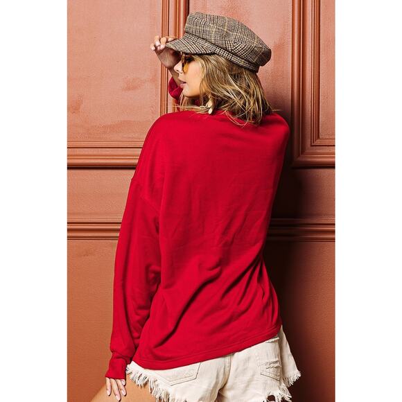 BiBi Red Merry Glitter Christmas Drop Shoulder Long Sleeve Knit Top NEW - Picture 7 of 8
